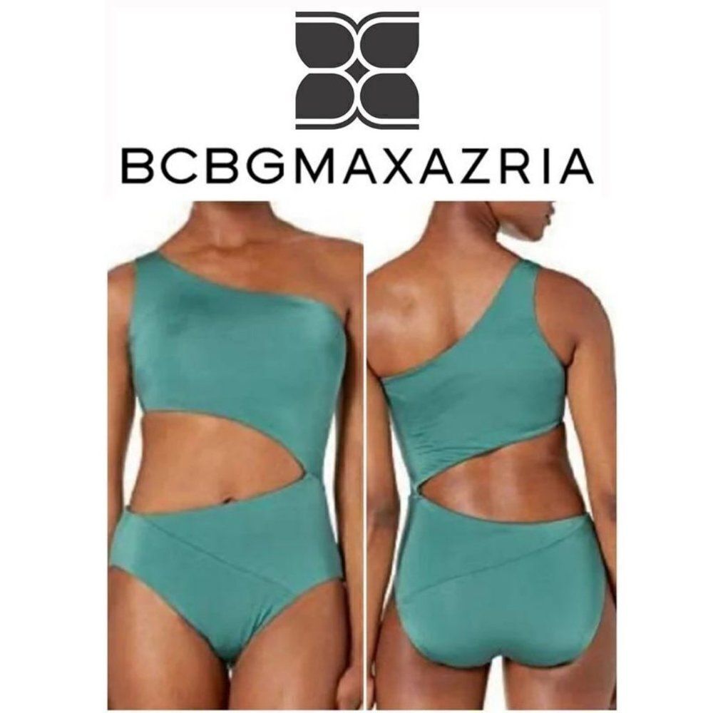 BCBGMAXAZRIA Women's Shoulder Cutout One Piece Solid Color Swimsuit Size